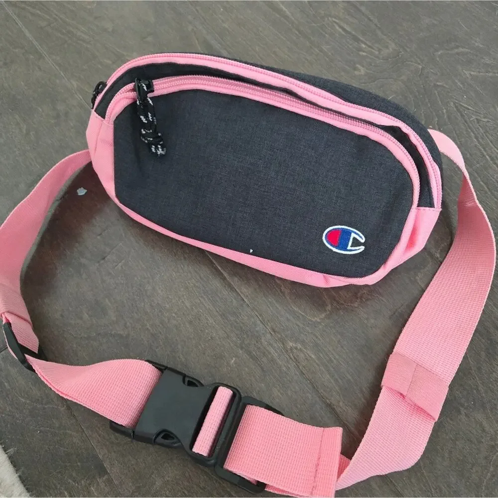 Champion Crossbody Fanny Pack Adjustable Pink Gray 5 x 9 Inch - Picture 2 of 3